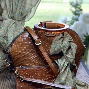 4-PC SET Patricia Nash Mellini Woven Leather Handbag, LG & SM Scarf, Wallet